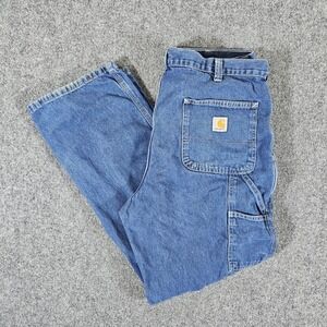 Carhartt Dungaree Fit Carpenter Utility Jeans  Blue Men Tag 36x32 Act 35x30 Flaw